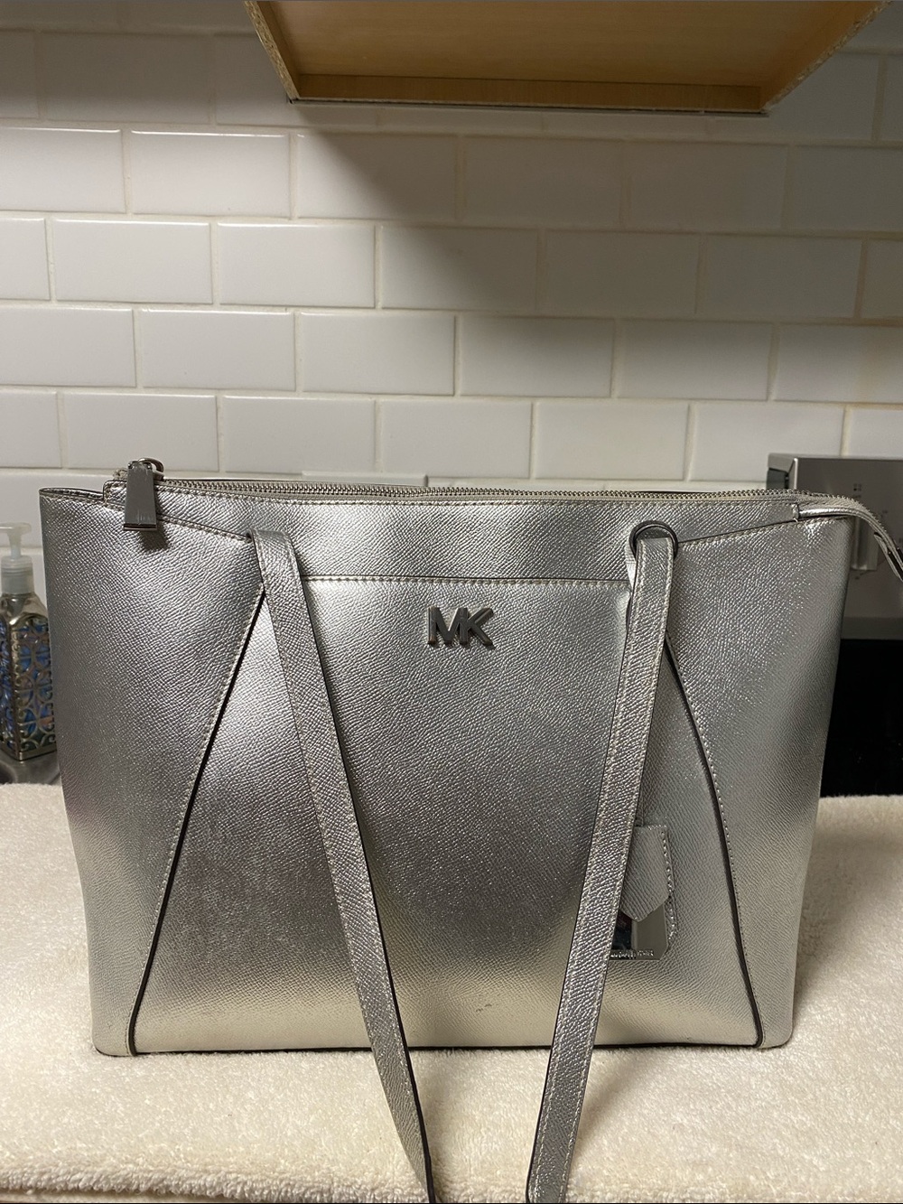 Michael Kors Metallic Silver Saffiano Tote